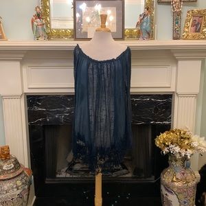 Fabulous “Free People” teal gauze top with lace trim